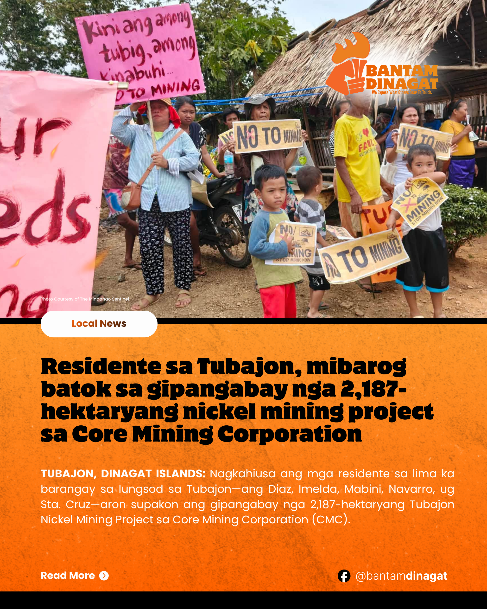 Residente sa Tubajon, mibarog batok sa gipangabay nga 2,187-hektaryang nickel mining project sa Core Mining Corporation